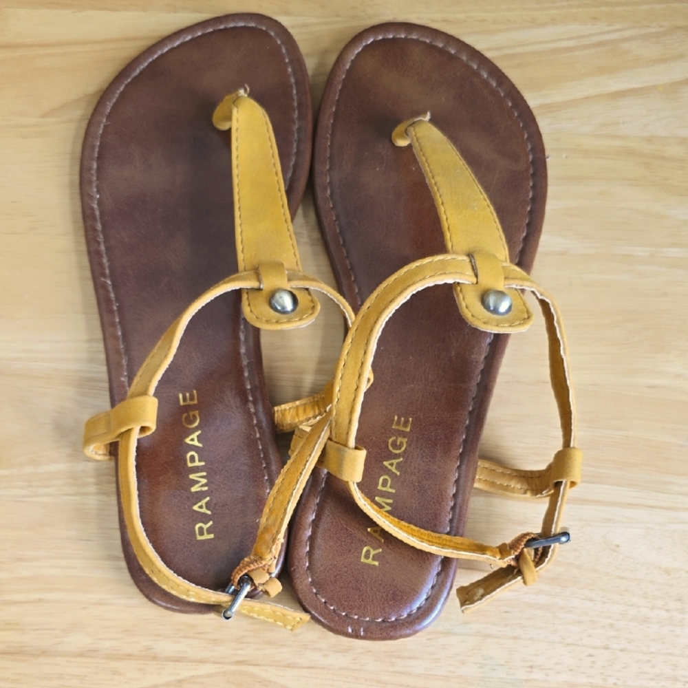 Rampage Mustard and Chocolate Sandals, Womens Size 7.5